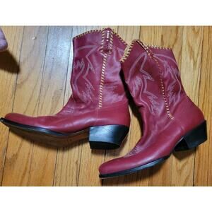NAKED FEET red leather COWBOY boots Sz 8.5 made in BRAZIL Rare